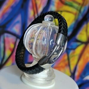 Black Woven Bracelet w/Silver Tone Clasp